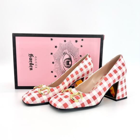 Gucci Baby Horsebit Ken Scott Garden Checkered Platform Heels Pumps 37.5 - Picture 2 of 10